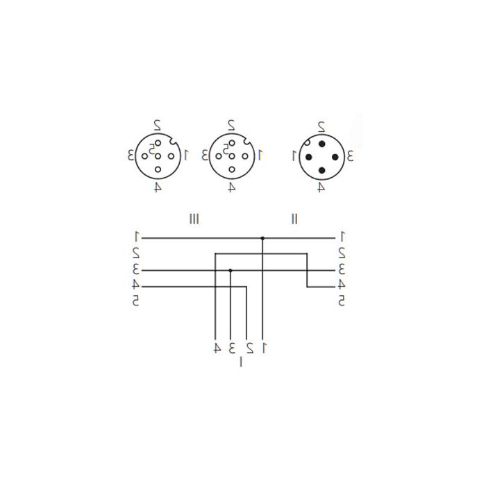 M12 4Pin公头/2M12 3Pin母头90°、IP 69K-ECOLAB、食品级、Y型预铸PUR柔性电缆、黑色护套、64E441-XXX